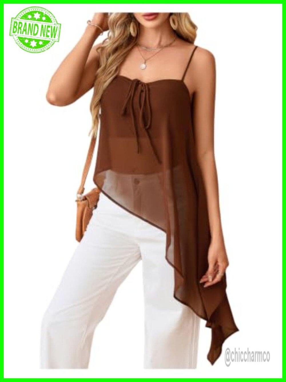 SHENHE Women's Sheer Mesh Asymmetrical Tank Cami Top Sleeveless Going Out